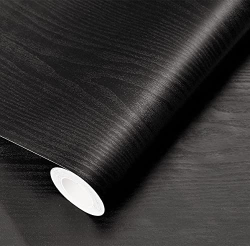 Papier Adhesif pour Meuble Bois Noir Autocollant Papier Peint Film Vinyle Amovible et Imperméable pour la Décoration des Meubles, de la Cuisine et de la Chambre à Coucher 40cm x 300cm