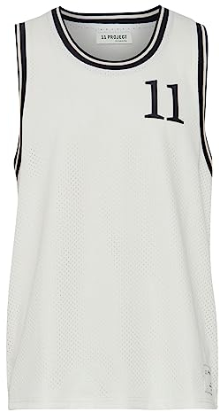 11 Project PRZayden Herren Tank Top mit Print Basketball Trikot Hochwertige Mesh-Qualität mit Patch, Größe:XL, Farbe:Egret (110103)