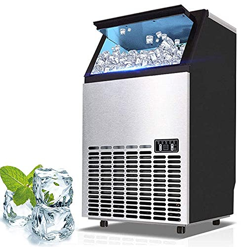 Ice Cube Maker Stainless Steel Commercial Ice Maker, 50 kg of Ice per 24 hours, LED Display, Adjustable Thickness