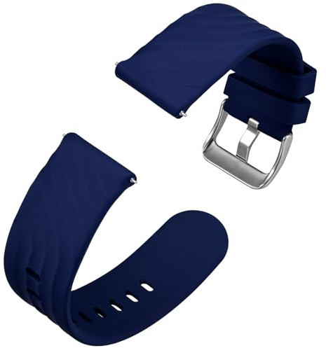 Anbeer Silikon Uhrenarmbänder für Herren Damen,22mm Ersatzarmband aus Gummi mit Schnellverschluss, Extra Lang,Blau mit Silberne Schnalle