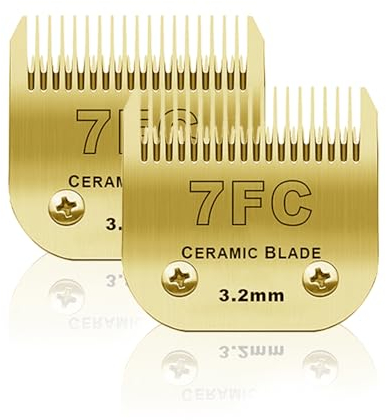 BESTBOMG 2 Stück 7FC Ersatzklinge für Hundepflege, kompatibel mit Heiniger/Moser Max45/Andis/Oster A5 Haarschneidemaschine für Hunde, Größe 7FC, Schnittlänge 1/8 Zoll (3,2 mm), goldfarben