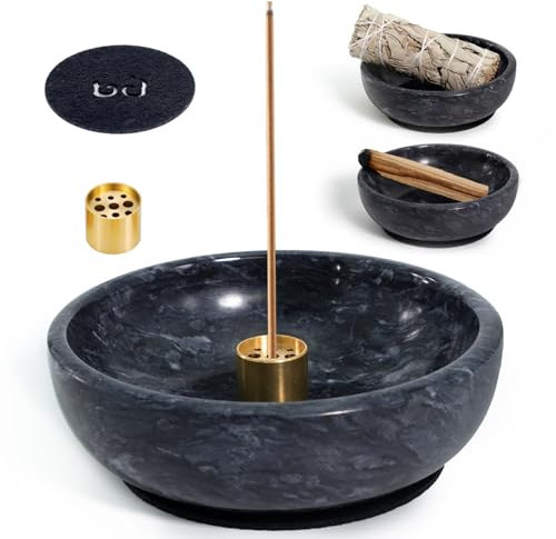 BEYLAB Porta Incienso de mármol Natural, Porta-inciensos para Varillas e Incienso de reflujo, Porta Incienso en Varillas Hecho a Mano Ideal para difuminar, Quemar Incienso, decoración - Negro