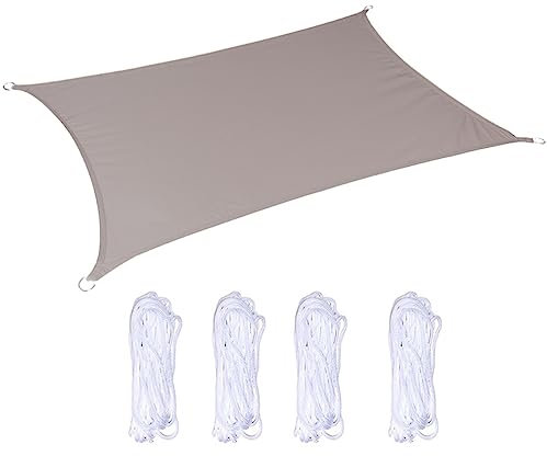 Tenda da sole rettangolare con corde di montaggio, impermeabile, in poliestere PES, protezione dal vento, per balcone, giardino, patio, colore cachi, 2 x 3 m