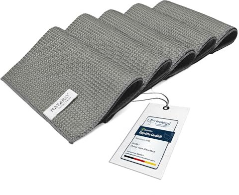 NATARO® 5 Stück Perfect Swipe Premium Microfasertücher, streifenfreie Reinigung, Reinigungstücher ohne Putzmittel, Mikrofasertuch Auto, Glas - Staubtücher, Putztücher - Fenstertücher grau 42x32 cm