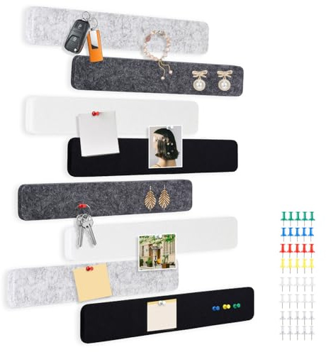 QUEENLINK Pinnwand Filz Selbstklebend 8 Stück mit 40 Pinnnadeln, 33×5cm Pinwand Streifen Korkwand Fotowand Memotafeln Filzplatte Bulletin Board für Büro Küche