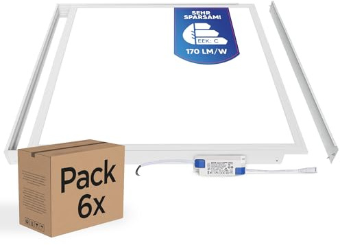 LECOM 6x LED Panel 62x62 Neutralweiß 4250lm 25W Energieeffizient Aufputz | Energieeffiziente, helle LED Deckenleuchte. LED Aufbaupanel mit Rahmen für glatte Decken in Büros, Kanzleien und Praxen.