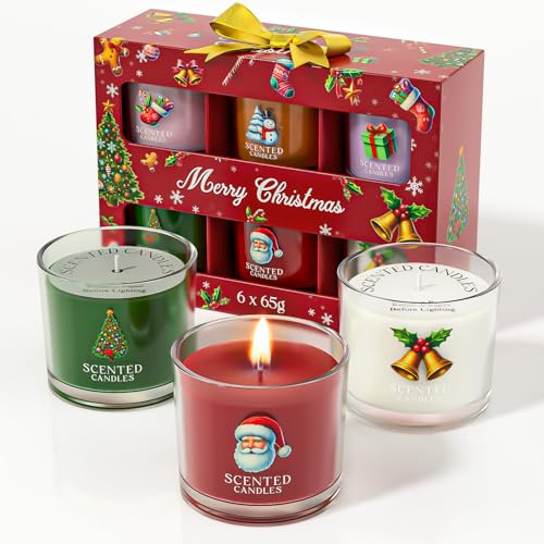 CHILLFLAME Christmas Candle, Christmas Candles Gifts for Women, 6 Scented Candle Gift Set, Candles Gifts for Women/Men (6 Color, 400g)