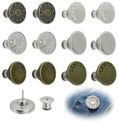 12 Nähfreie Jeansknöpfe – verstellbare Knöpfe 17 mm zum Festziehen der Taille, DIY Reparatur & Anpassung von Hosen