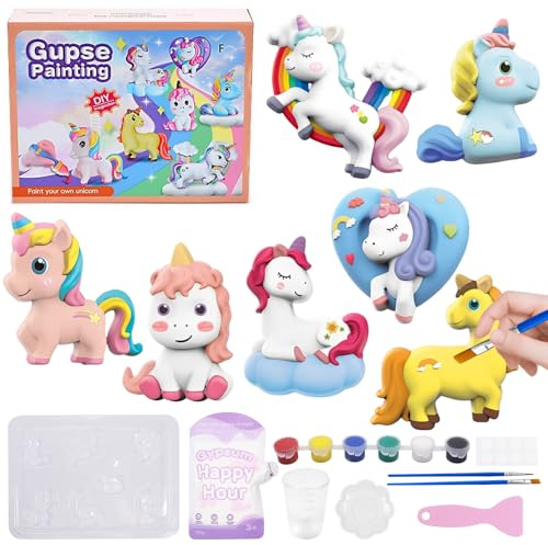 Kit de bricolage de moulage en plâtre - Figurines de plâtre - Pierres en plâtre à peindre - Moulage en plâtre - Kit de bricolage licorne - Figurines en plâtre à peindre - Décoration éducative