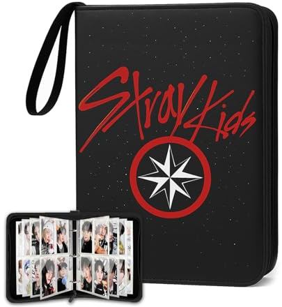Stray Kids Photocard Binder 400 Pockets, 3 Ring Kpop Binder with 4 Pockets, Total 50 Pages Cute Cartoon Card Collector, Idol Photo Album for Kpop Fans, Boys and Girls, Black