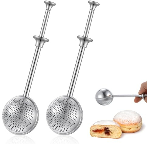 Elegaperma 2 Pcs Icing Sugar Shaker Duster,Stainless Steel Flour Duster with 18 cm Spring Handle, Icing Sugar Shaker Dual-Use Sifter for Baking Cake Decor Kitchen