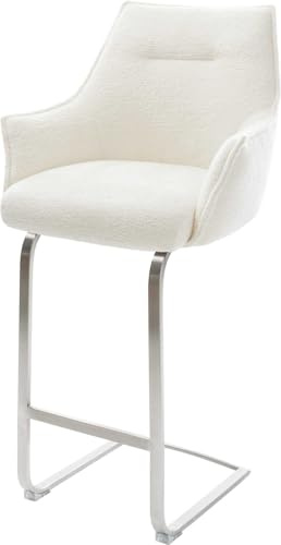 DELIFE Barstuhl Alja-Flex Freischwinger Flach Edelstahl Silberfarben Bouclé Soft Beige Taschenfederkern