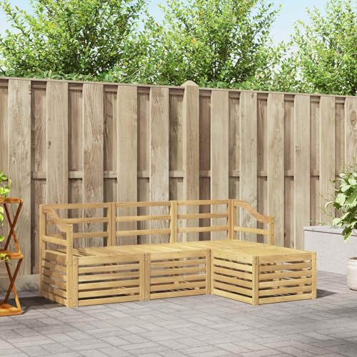 GeenYuu Outdoor Sofa Set, White, Made of Solid Acacia Wood, 4-Piece Weatherproof Furniture Set with Stool and Armrests for Garden, Patio, Seating Group and Relaxed Moments