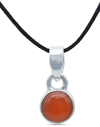 mantraroma Kettenanhänger 925 Silber Karneol orange roter Stein Edelstein Kettenanhänger Damen Sterling Silber Halskette Anhänger Geschenk (MAH-097-16)