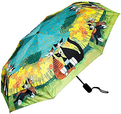 VON LILIENFELD Regenschirm Taschenschirm Rosina Wachtmeister: All together Auf-Zu-Automatik Damen Kunst Leicht Stabil Katze