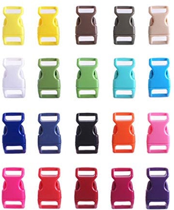 HONGCI 50PCS Assorted Colors Contoured Side Release Plastic Mini Buckles 3/8 Inch for Paracord Bracelets, Dog Collar, Webbing, Bushcraft, Backpack Accessories, Tent (Multicolour)