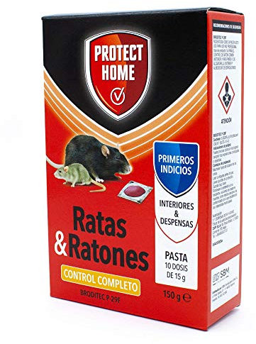 Protect Home Raticida en Pasta de Alta eficacia y atracción, Interior y despensa. Ratas y Ratones, 10 x 15 gr (150gr)