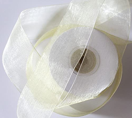 CaPiSo® 25m Organza -Schleifenband in 4 cm Breite 40mm mit Webkante Geschenkband Organzaband Dekorationsband Dekoband Hochzeit Creme