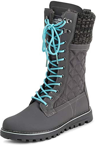 Polar Donna Pelliccia Ecologica Caldo Termica Impermeabile All'Aperto A Passeggio Neve Inverno Suola Di Gomma Calf Stivales - Grigio/Blu - UK3/EU36 - YC0607