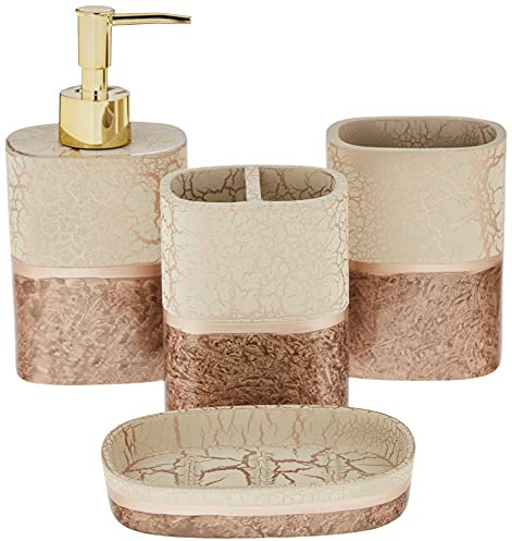Sweet Home Collection Ensemble de 4 Accessoires de Salle de Bain, Collections Uniques, Moderne Classique Contemporain, décoratif, Beaux Designs, Bains Douche Baignoire, Parker