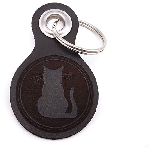 Samunshi® Katze Schlüsselanhänger Leder Gravur Motiv für Männer und Frauen Individuell Schlüssel Anhänger Geschenk 8x4,8cm dunkel braun/graviert