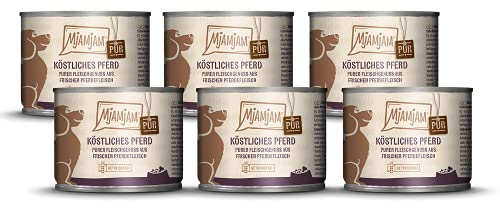 MjAMjAM Premium Nassfutter für Hunde, purer Fleischgenuss, köstliches Pferd pur, 6er-Pack (6 x 200 g), getreidefrei mit extra viel Fleisch