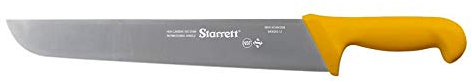 Starrett Professional Butchers Knife - BKY203-12 Wide Straight 12 Inch Ultra Sharp Sanitized Steel Blade - Yellow Handle Kitchen Chef's Knife