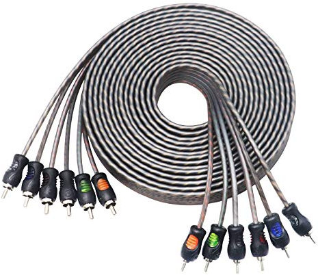 RECOIL Cable de audio RCA de 6 canales, cobre libre de oxígeno RCI617 99,99%, 17 pies（5,2 m）, par trenzado con reducción de ruido