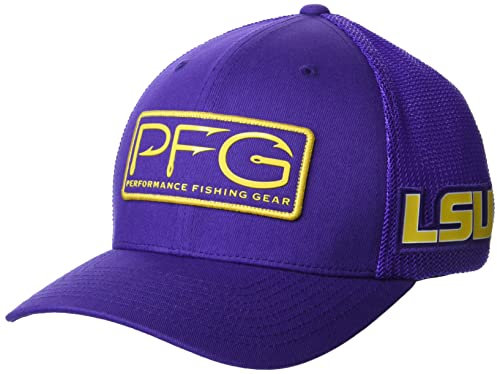 Columbia Unisex Collegiate PFG Mesh Hooks Ball Cap, LSU-Vivid Purple, S-M