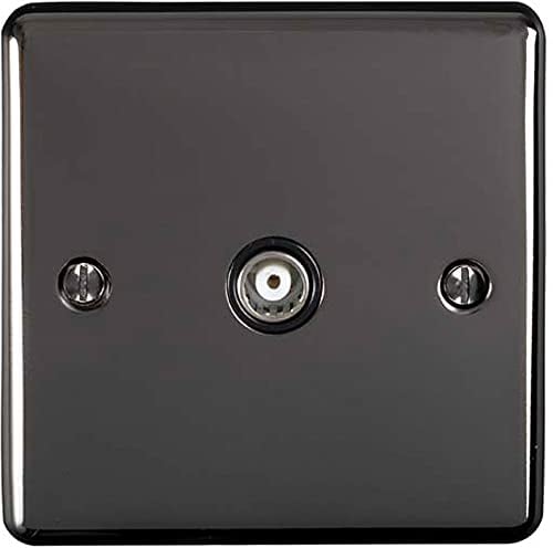 Single Aerial RF Coaxial Socket/Female Wall Plate – BLACK NICKEL & Black Trim – 1 Gang TV Outlet For Digital & Analogue Signals