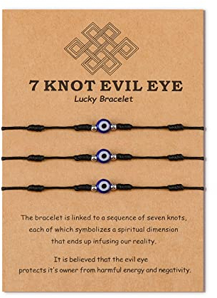 VU100 3 PCS Malocchio Bracciale 7 nodi Evil Eye, Turchia Proteggi amicizia intrecciato Bracciale, Donna Uomo Famiglia amico Genitori Bracciale, Buona fortuna Amuleto Gioielli con ciondolo Nero
