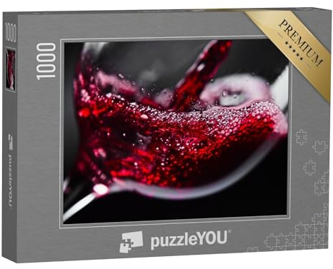 puzzleYOU: Puzzle 1000 Teile „Rotwein im Weinglas vor schwarzem Hintergrund“ – aus der Puzzle-Kollektion Wein