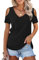 Beluring Schulterfreie Oberteile Damen Lose Kurzarm Tshirt Sexy V-Ausschnitt Bluse Schwarz XL