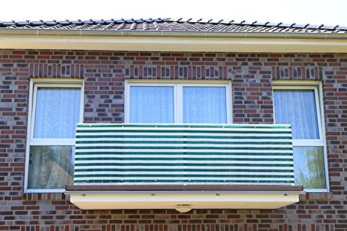 Smart Deko PE Balcony Privacy Screen, Balcony Cladding, Wind Protection, Privacy Screen and UV Protection for Balconies, Gardens, Camping and Leisure (90 x 300 cm, Green and White Stripes)
