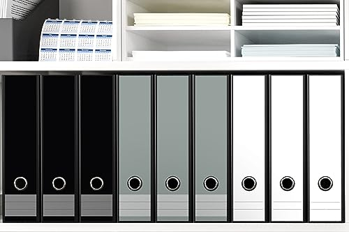 Wallario Ordnerrücken Sticker Schwarz grau weiß - Größe 9 Stück, Rückenschilder für 9 breite Ordner, Klebeetiketten