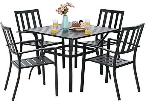 PHIVILLA Gartenmöbel Set mit Gartentisch und Stühle 4er Set Metall Terrassen Outdoor Bistro Garten Möbel Sets Wetterfest Garten Sitzgruppe Stapelbare Stühle Sparen Platz