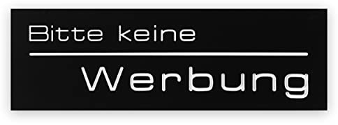 Gravur 24 Briefkastenschild Bitte keine Werbung zweizeilig graviert 7,5x2,5cm selbstklebend Schwarz