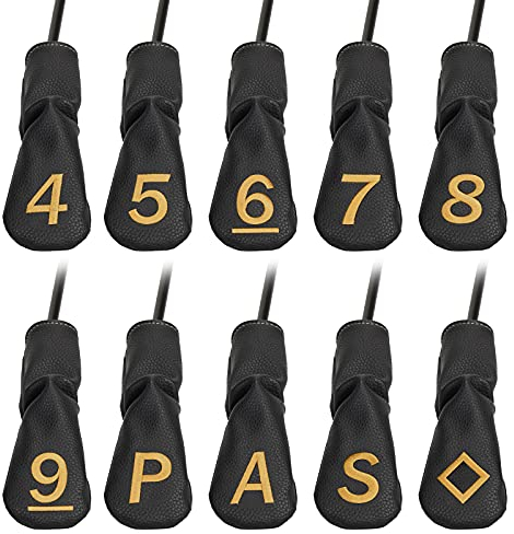 Big Teeth Golf Hybrid Iron Head Covers Right Hand 10Pcs Long Neck,fit for Cleveland Launcher Set,Cobra T-Rail,Tour Edge