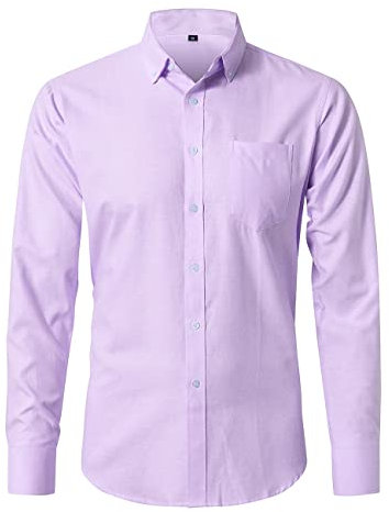 JEETOO Homme Chemise à Col Officier Manches Longues de Couleur Unie Oxford (T-Violet, XX-Large)
