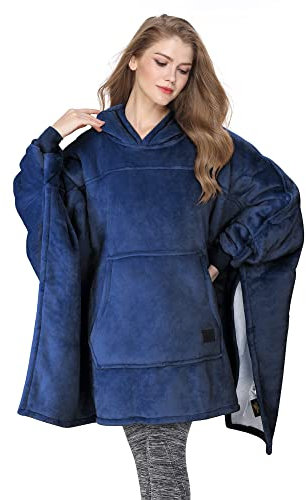 Catalonia Classy Übergroße Sherpa Hoodie Poncho Decke, Flauschige Warme Oversized Kuscheldecke mit Ärmeln und Kapuze, Tragbare Decke zum Anziehen als Geschenkidee für Damen Herren