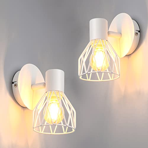 Kimjo Wandleuchte Innen Vintage Wandlampe Weiss - E14 Wand Lampen Schlafzimmer Wandstrahler Innen - Wandspot Verstellbare Wandleuchten Wohnzimmer 2 Stücke Ohne Leuchtmittel