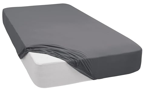 Mixibaby Spannbettlaken Jersey Spannbetttuch 100% Baumwolle Bettlaken Spannbettuch Laken 28 Farben, Größe:200 x 200 cm, Farbe:Dunkelgrau