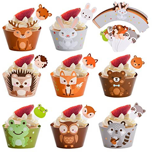 48 Stück Tier Cupcake Wrapper Papier, Waldtiere Kuchendeckel, Tier Cake Topper, Kuchen Deko Waldtiere, für Dschungel Safari Party, für Kinder Geburtstag Party, Hochzeit Kuchen Deko Dekoration Supplies