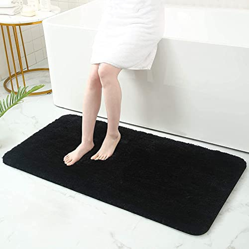 smiry Thick Premium Microfiber Bath Mat 60 x 120 cm Bathroom Mat Black | Non-slip Absorbent Plush Bath Rug Soaks Water Fast, Machine Washable & Non-shedding, Durable for Bathroom, Sink, Laundry