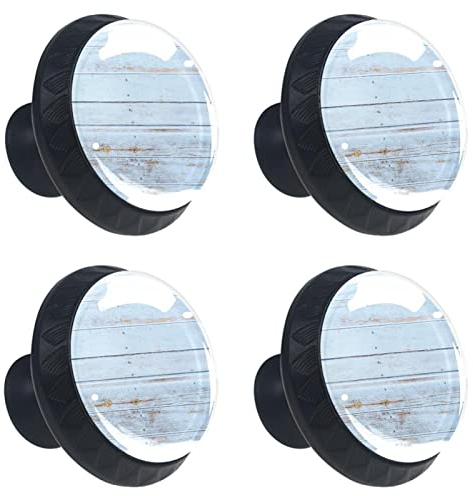 VAPOKF 4 Stück antike rustikale blaue Holz-Schrankknöpfe, 30 mm, runde Kristallglas-Schubladengriffe mit Schrauben für Küche, Schrank, Kleiderschrank, Kommode, Zuhause und Büro