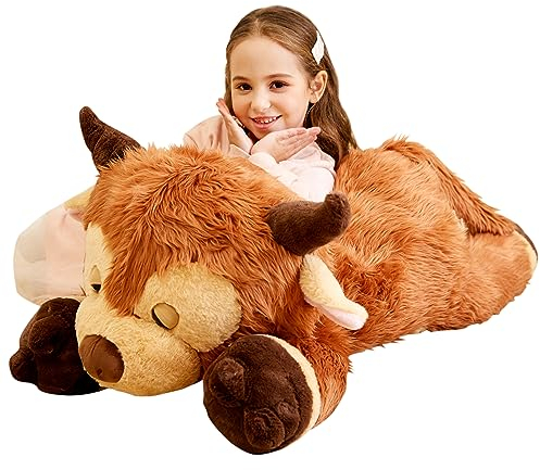 IKASA Groß Hochlandkuh Kuh Kuscheltier Riesen Stofftier,85cm Gross Plüschtier Riesige Plüsch Spielzeug Jumbo Plüschtiere,Geschenk für Kinder