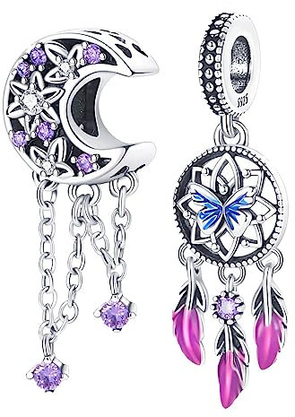 Anhänger aus 925er-Sterlingsilber, leuchtende Glühwürmchen-Traumfänger-Perlen, passend für originale europäische Armbänder, Charms, DIY-Schmuck, 2-teiliges Set, Metall, Zirkonia