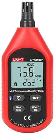 UNI-T Mini-Temperatur- und Feuchtigkeitsmessgerät, LCD-Display, digital, Lufttemperatur-Thermometer, Hygrometer, Messgerät, Messgerät, Messgerät, Max/Min-Modus, UT333BT