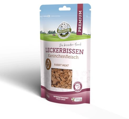 Bellfor Gesunder Leckerbissen für Hunde - Kaninchenfleisch (gefriergetrocknet) - 50 g - frei von künstlichen Zusätzen und ideal als Trainings-Leckerli für Hund
