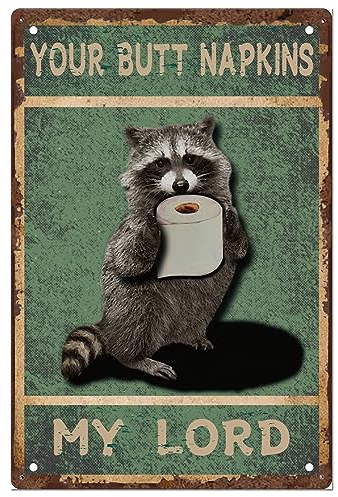 SUPERDANT Cartel de Estaño Lindo Mapache Vintage Metal Sign Divertido Baño Hierro Pared Decoración Tu Trasero Servilletas My Lord Placa de Metal Decoración Retro